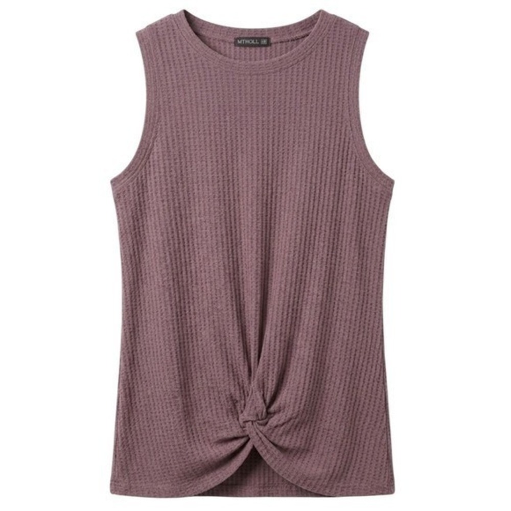 MIHOLL Waffle Knit Knot Front Tank Top Medium Dusty Mauve